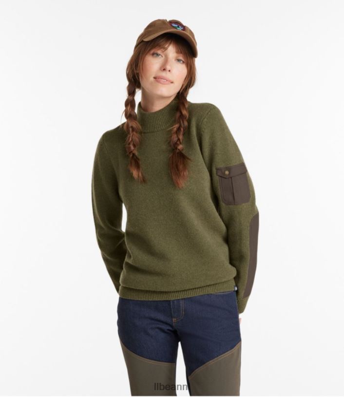 L.L.Bean vrouwen Maine Guide mock-trui met ronde hals kelp groen uitrusting voor buiten VT064187
