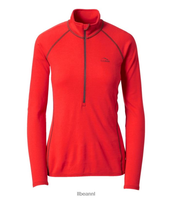 L.L.Bean vrouwen cresta middelzware 250 t-zip top levendig rood kleding VT0646013