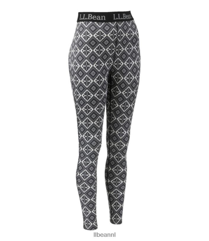 L.L.Bean vrouwen lichtgewicht basislaagbroek donkerzwarte Scandinavische print kleding VT064604