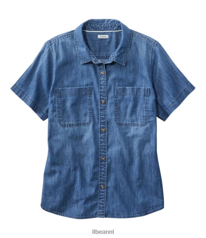 L.L.Bean vrouwen Heritage gewassen lichtgewicht denim overhemd middelmatige indigo kleding VT0643490