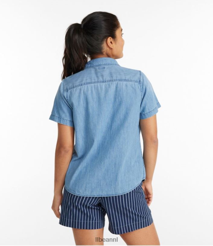 L.L.Bean vrouwen Heritage gewassen lichtgewicht denim overhemd middelmatige indigo kleding VT0643490