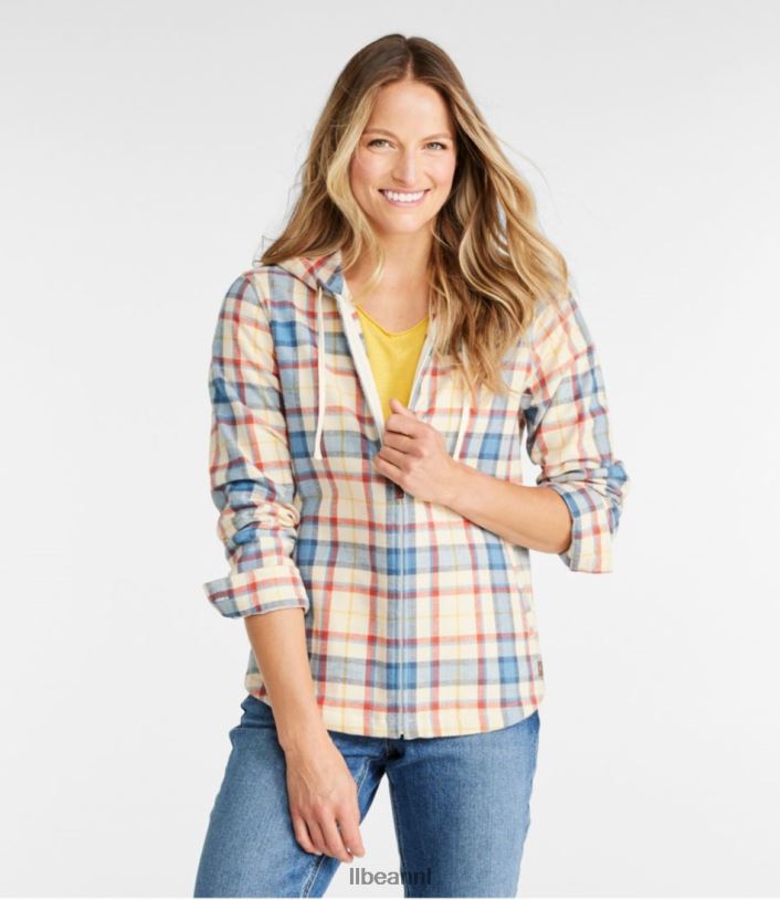 L.L.Bean vrouwen Schots geruit flanellen overhemd vrijhaven crème kleding VT0646409