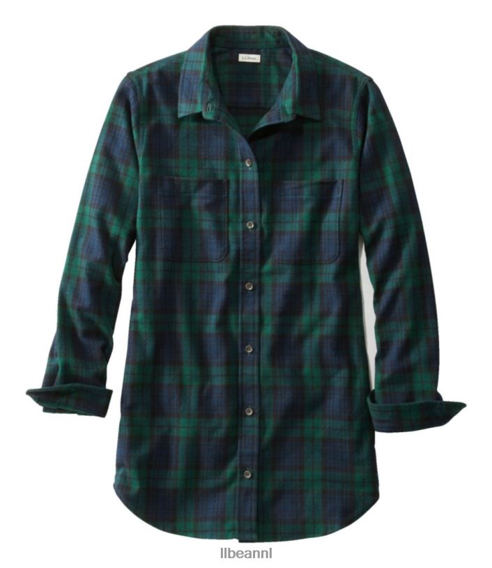 L.L.Bean vrouwen Schots geruit flanellen overhemd zwart horloge kleding VT0646448