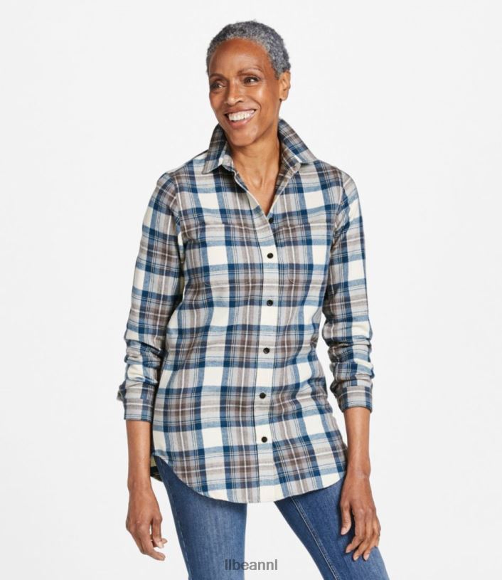 L.L.Bean vrouwen Schots geruit flanellen overhemd zwart horloge kleding VT0646448
