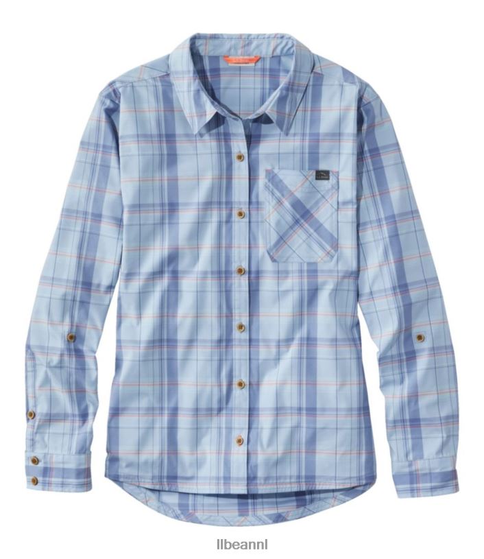 L.L.Bean vrouwen dagelijks sunsmart geweven overhemd met lange mouwen ridderspoor plaid kleding VT064322