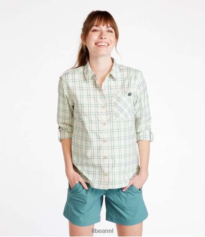L.L.Bean vrouwen dagelijks sunsmart geweven overhemd met lange mouwen wilde zalm plaid kleding VT0646967