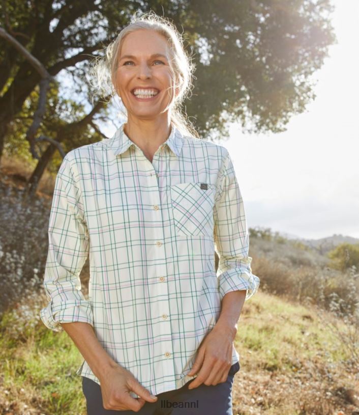 L.L.Bean vrouwen dagelijks sunsmart geweven overhemd met lange mouwen wilde zalm plaid kleding VT0646967
