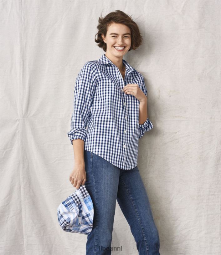L.L.Bean vrouwen kreukvrij pinpoint oxford overhemd jurk gordon kleding VT0644588