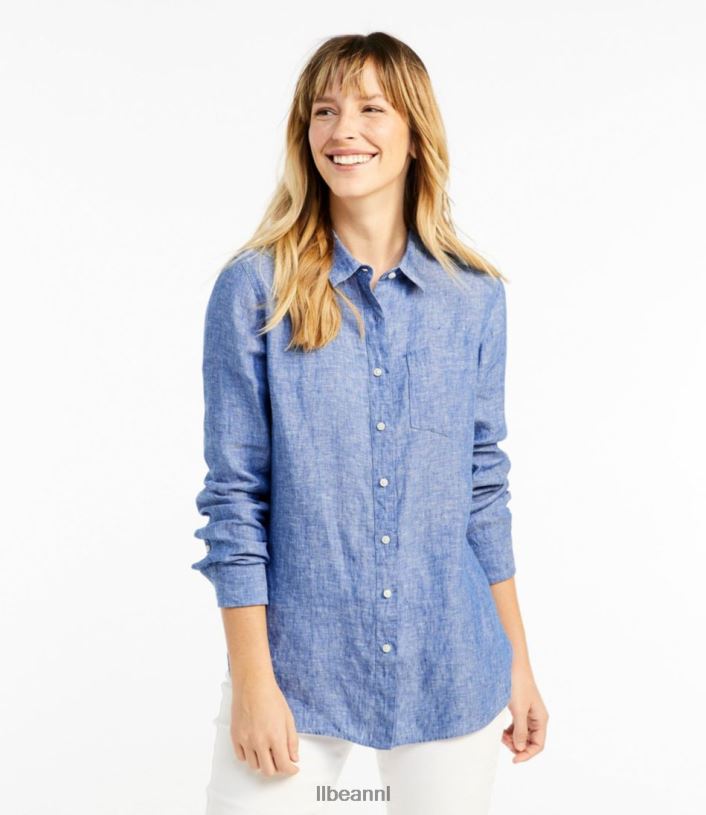L.L.Bean vrouwen premium wasbaar linnen overhemd iris paars kleding VT06458