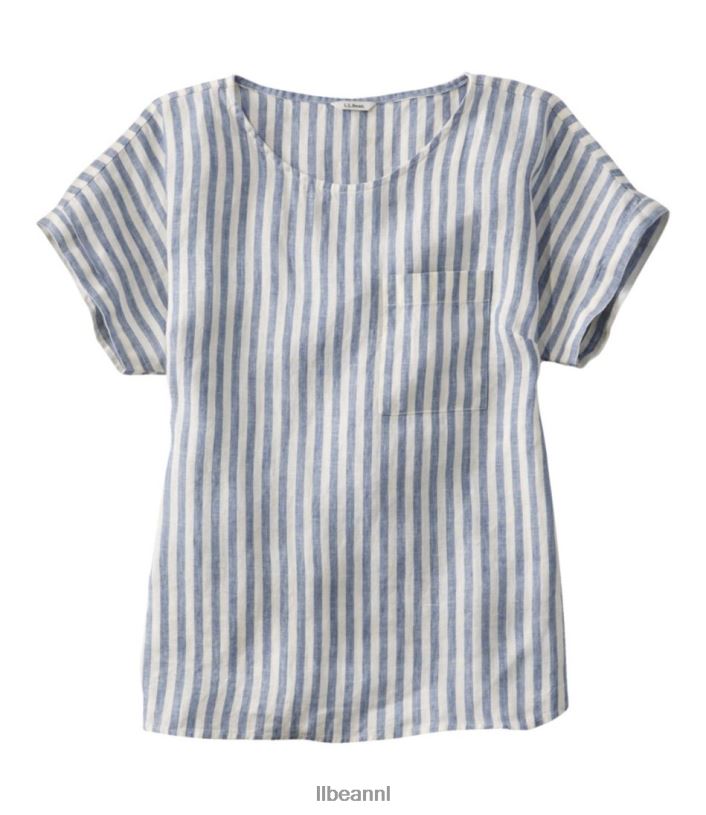 L.L.Bean vrouwen premium wasbaar linnen overhemd maanlichtblauwe streep kleding VT0643010