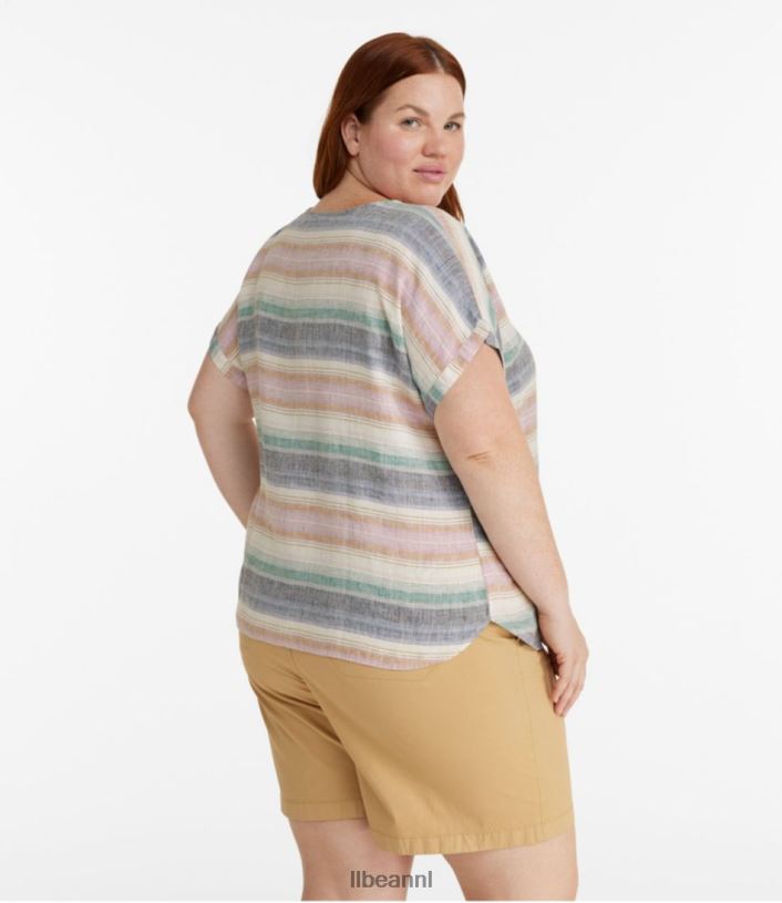 L.L.Bean vrouwen premium wasbaar linnen overhemd maanlichtblauwe streep kleding VT0643010