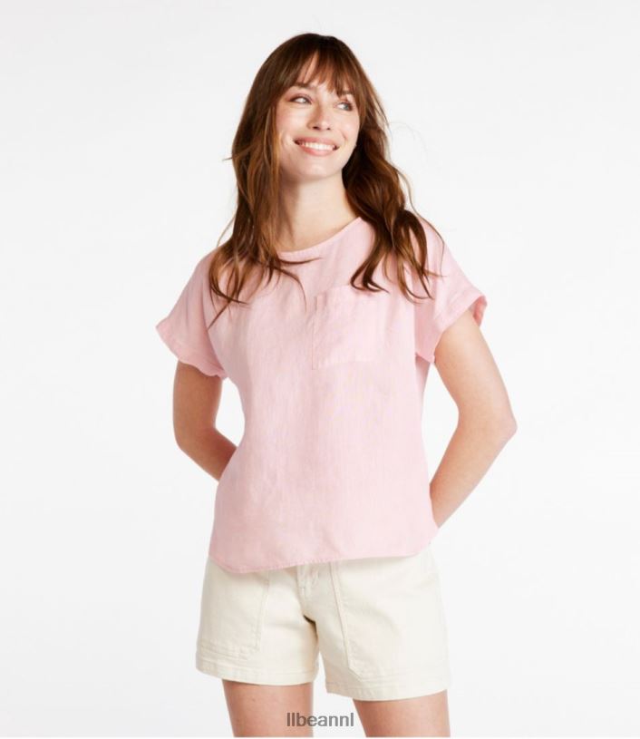 L.L.Bean vrouwen premium wasbaar linnen overhemd schelp roze kleding VT0644735