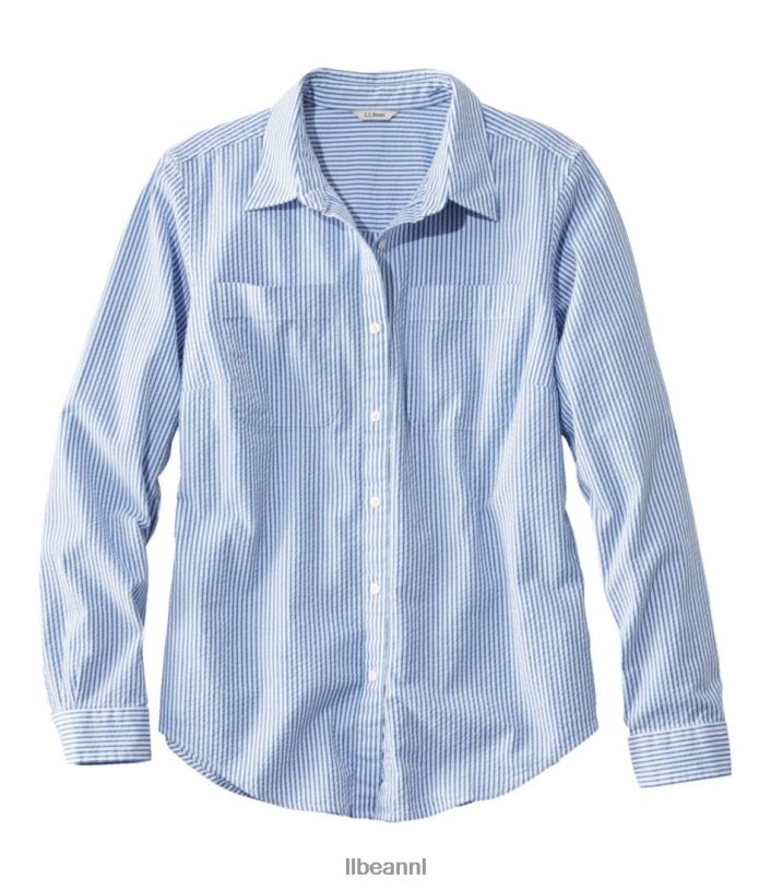 L.L.Bean vrouwen vacationland seersucker overhemd heldere capri kleding VT0646424