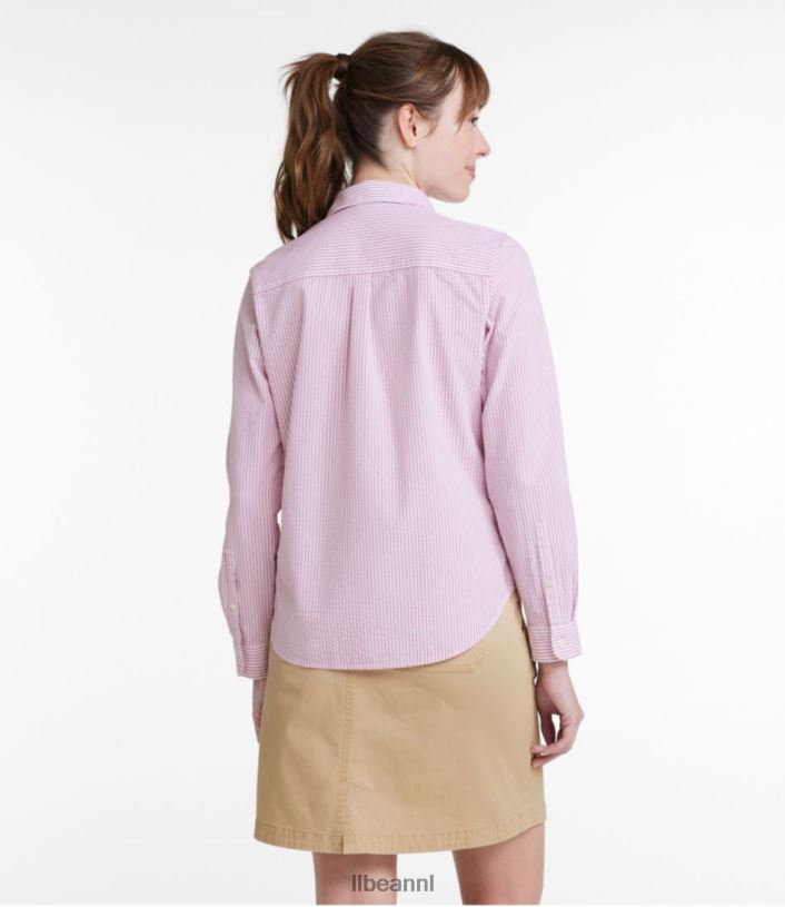 L.L.Bean vrouwen vacationland seersucker overhemd heldere capri kleding VT0646424