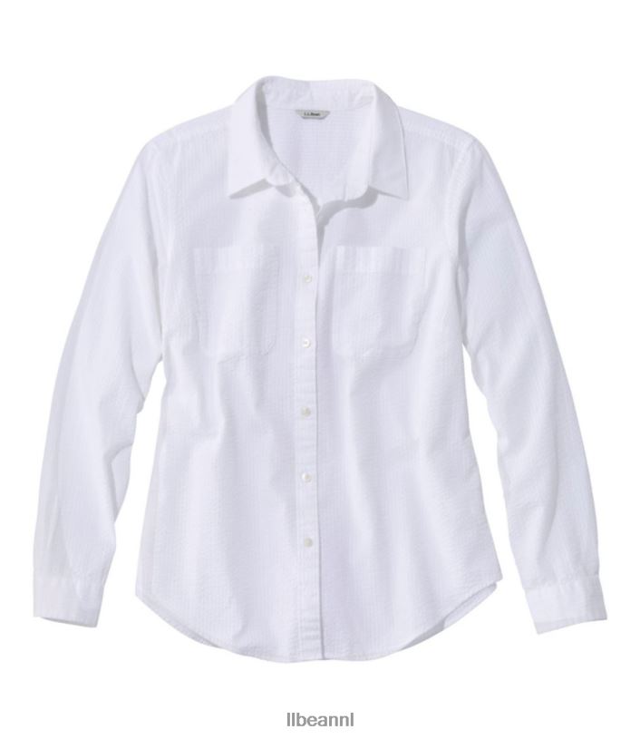 L.L.Bean vrouwen vacationland seersucker overhemd wit kleding VT0645680