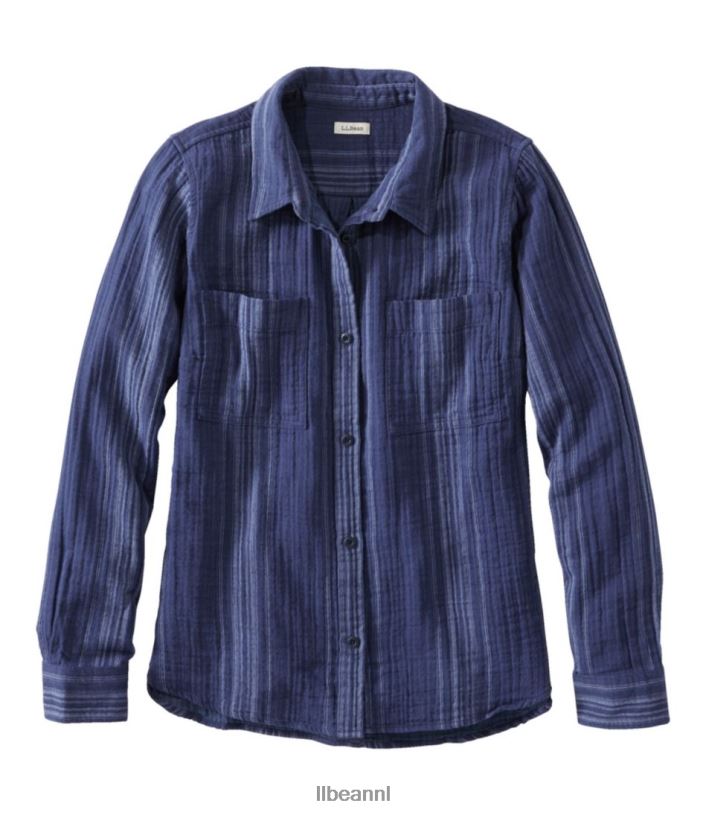 L.L.Bean vrouwen wolk gaas shirt vintage indigostreep kleding VT0646454