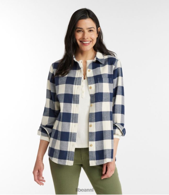 L.L.Bean vrouwen zacht geborsteld flanellen overhemd nautisch rood kleding VT0645737