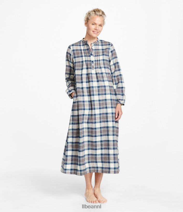 L.L.Bean vrouwen Schotse geruite flanellen nachtjapon indigo tartan kleding VT064463