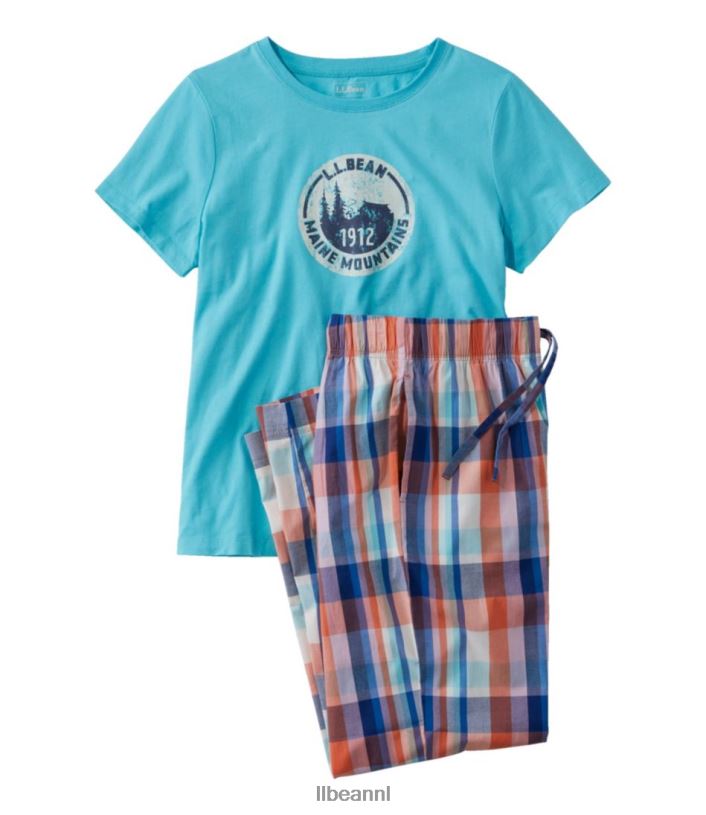 L.L.Bean vrouwen comfort stretch slaap pyjama set daglelie geruit kleding VT0643172