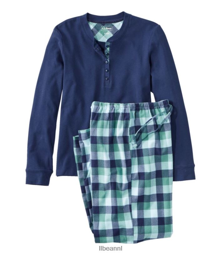 L.L.Bean vrouwen gezellige pyjamaset helder marineblauw/zeedennen plaid kleding VT0643004
