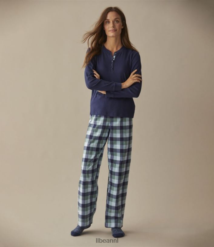 L.L.Bean vrouwen gezellige pyjamaset helder marineblauw/zeedennen plaid kleding VT0643004