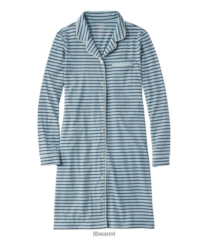 L.L.Bean vrouwen superzacht, krimpvrij nachthemd met knoopsluiting Sterling blauw/donker indigo streep kleding VT064127