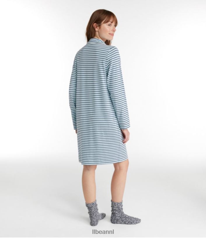 L.L.Bean vrouwen superzacht, krimpvrij nachthemd met knoopsluiting Sterling blauw/donker indigo streep kleding VT064127
