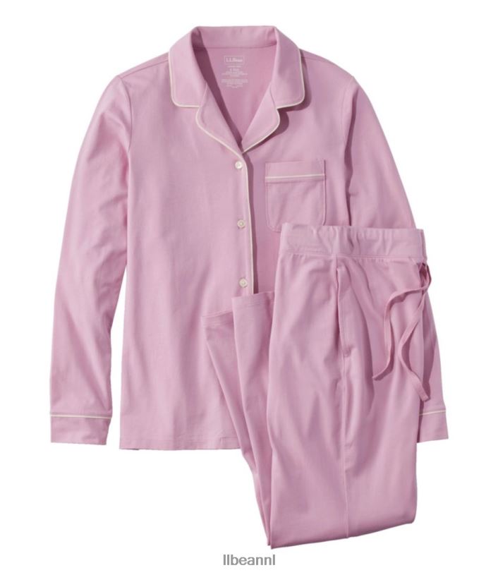 L.L.Bean vrouwen superzachte krimpvrije pyjamaset bleek mauve kleding VT0643277