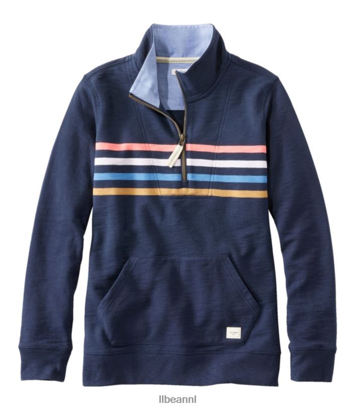 L.L.Bean vrouwen biologisch katoenen sweatshirt klassieke marineblauwe streep kleding VT0643259