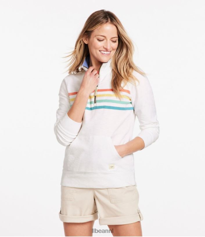 L.L.Bean vrouwen biologisch katoenen sweatshirt klassieke marineblauwe streep kleding VT0643259