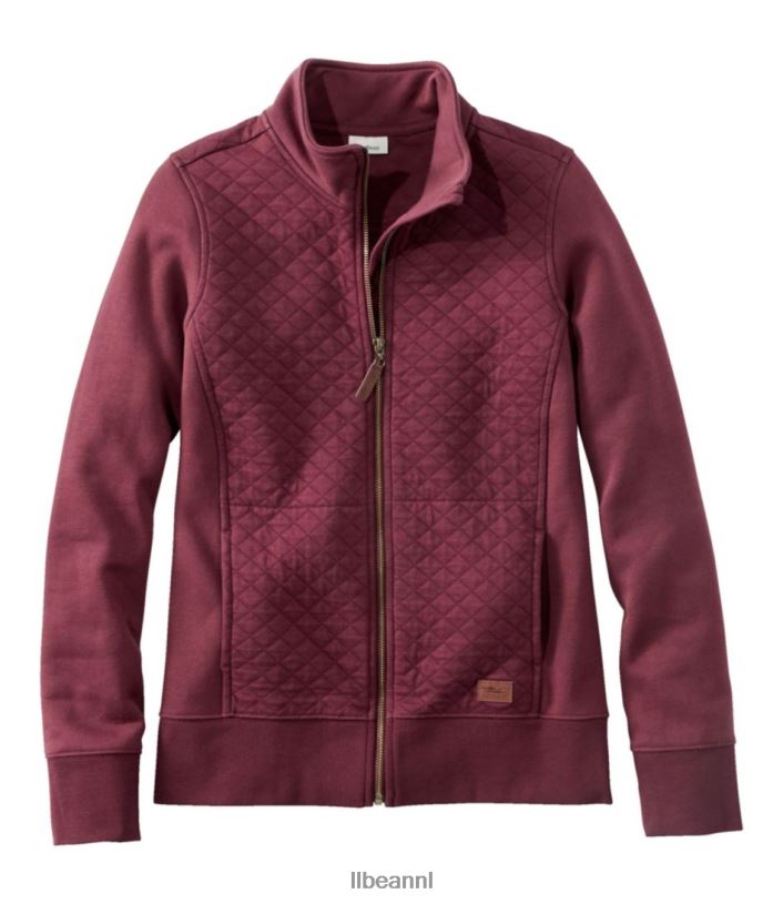 L.L.Bean vrouwen gewatteerd sweatshirt met volledige ritssluiting diepe wijn kleding VT0642947