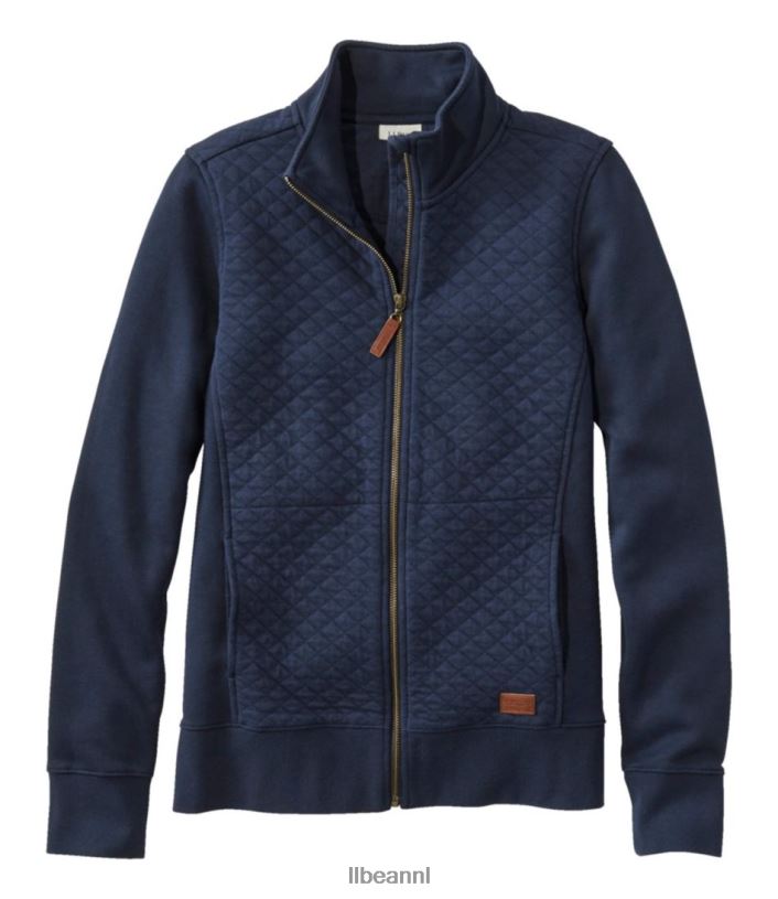 L.L.Bean vrouwen gewatteerd sweatshirt met volledige ritssluiting klassieke marine kleding VT0646406