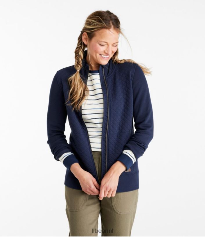 L.L.Bean vrouwen gewatteerd sweatshirt met volledige ritssluiting klassieke marine kleding VT0646406