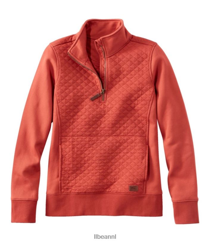 L.L.Bean vrouwen gewatteerde trui met kwartrits roest oranje kleding VT0646889