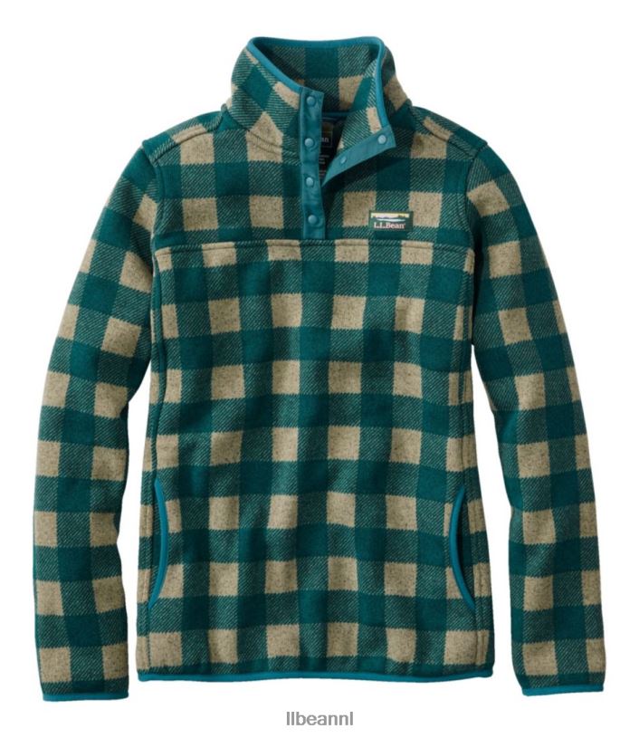 L.L.Bean vrouwen trui fleece trui eucalyptus/sparren buffel plaid kleding VT064526