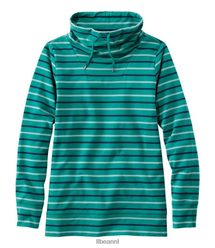 L.L.Bean vrouwen ultrazachte trui met trechterhals warm blauwgroen/klassiek marineblauw kleding VT0644912