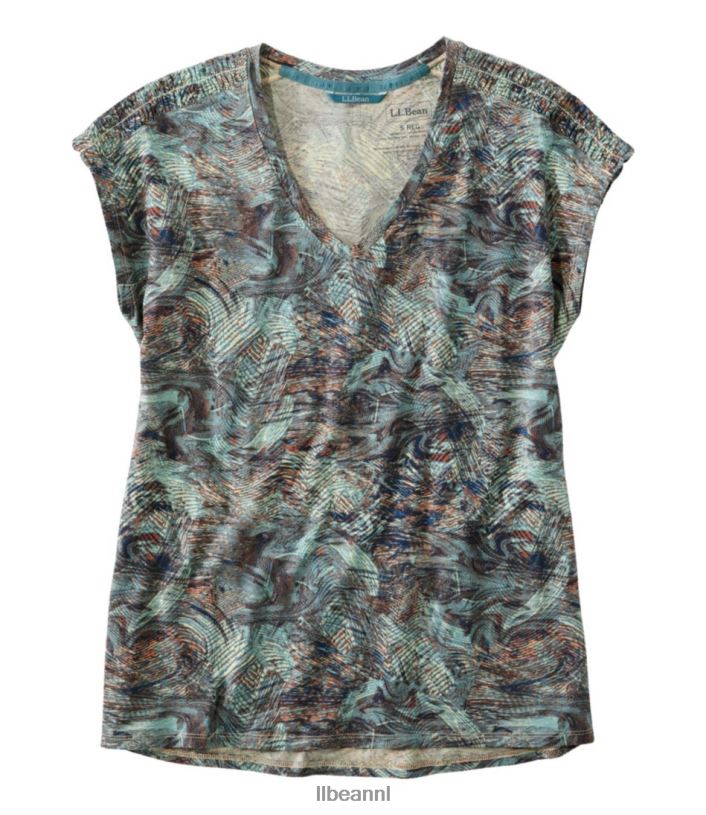 L.L.Bean vrouwen Beyond zacht T-shirt met V-hals storm blauwgroen abstract kleding VT0643193