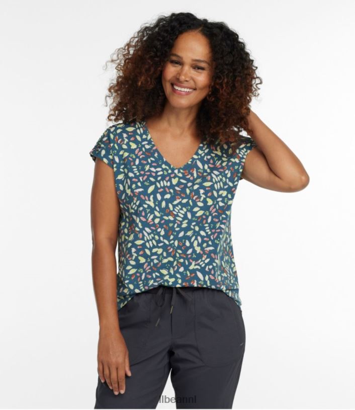 L.L.Bean vrouwen Beyond zacht T-shirt met V-hals storm blauwgroen abstract kleding VT0643193
