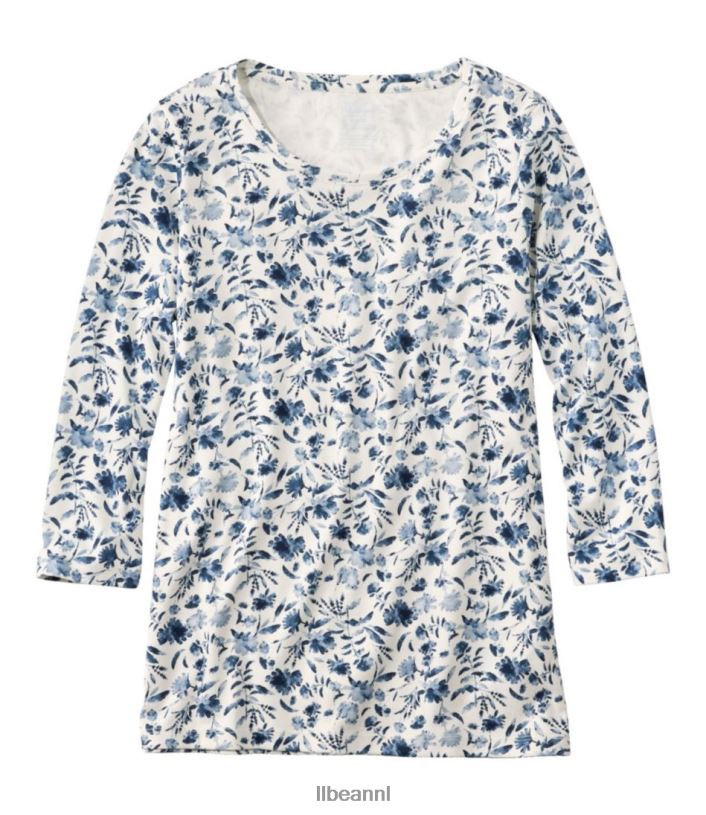 L.L.Bean vrouwen Pima katoenen T-shirt met juwelenhals zeezout aquarel bloemen kleding VT0645770