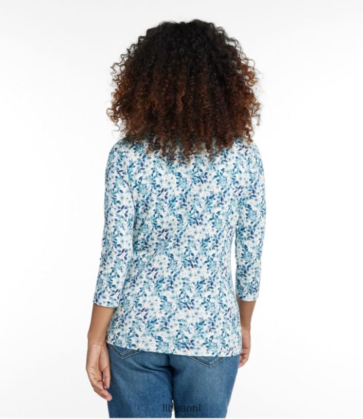 L.L.Bean vrouwen Pima katoenen T-shirt met juwelenhals zeezout aquarel bloemen kleding VT0645770