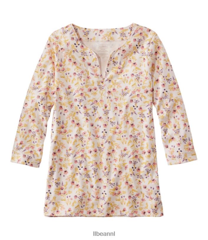 L.L.Bean vrouwen Pima katoenen tuniek crème bloemenbos kleding VT06464