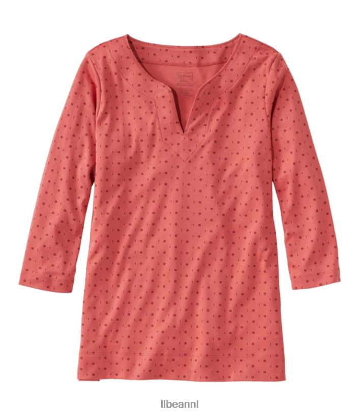L.L.Bean vrouwen Pima katoenen tuniek minerale rode geo-stip kleding VT0642989