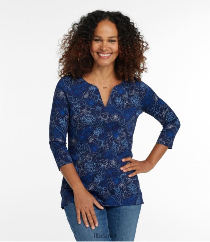 L.L.Bean vrouwen Pima katoenen tuniek ridderspoor geo stip kleding VT0644627