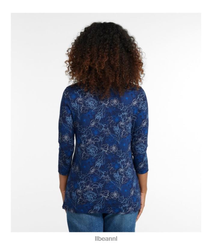 L.L.Bean vrouwen Pima katoenen tuniek ridderspoor geo stip kleding VT0644627