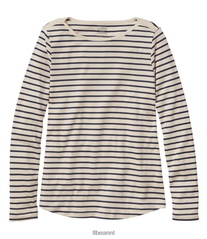 L.L.Bean vrouwen T-shirt in de vorm van pima-katoen crème/ravenblauw kleding VT0645665