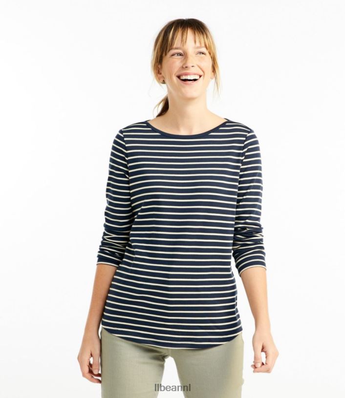 L.L.Bean vrouwen T-shirt in de vorm van pima-katoen crème/ravenblauw kleding VT0645665
