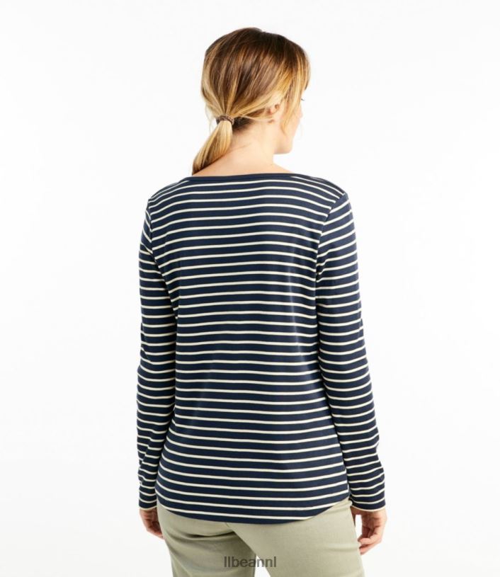 L.L.Bean vrouwen T-shirt in de vorm van pima-katoen crème/ravenblauw kleding VT0645665
