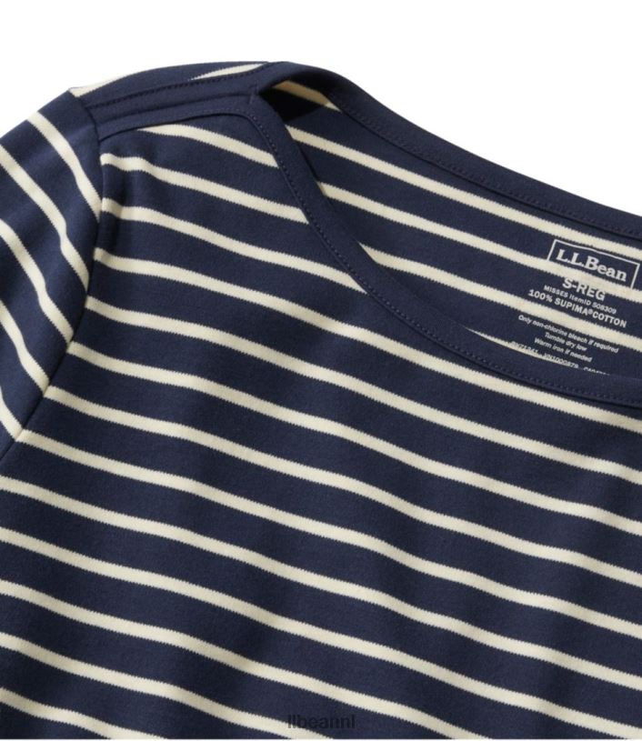 L.L.Bean vrouwen T-shirt in de vorm van pima-katoen crème/ravenblauw kleding VT0645665