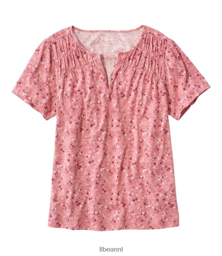 L.L.Bean vrouwen T-shirt van biologisch katoen Ditsy bloemige wassing met rozenwas kleding VT0642980
