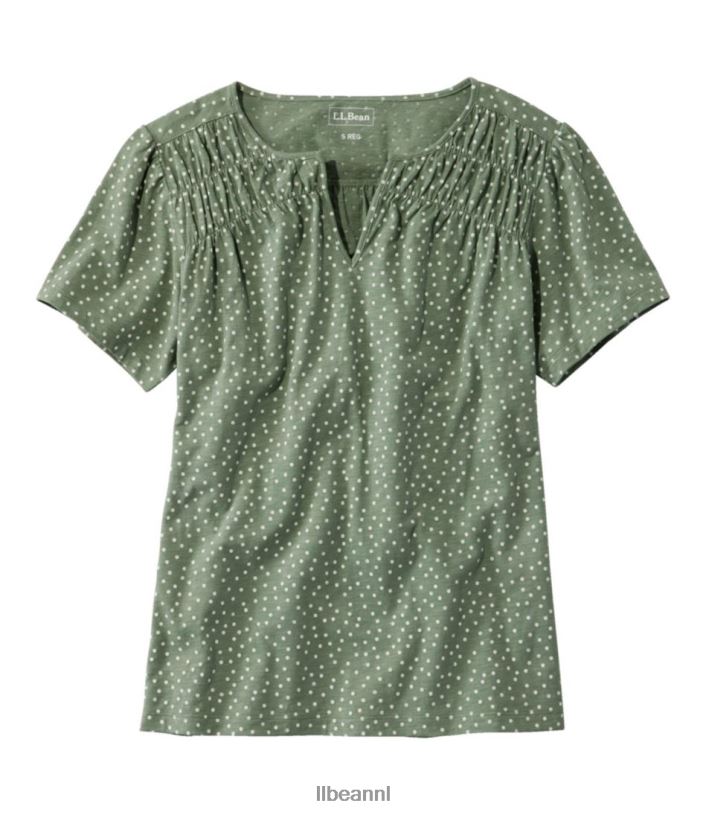 L.L.Bean vrouwen T-shirt van biologisch katoen laurierblad stip kleding VT0645692
